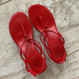Tory Burch Demi-Wedge Sandals in Cherry Red